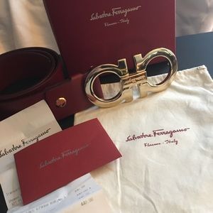Red Ferragamo Belt with Gold buckle